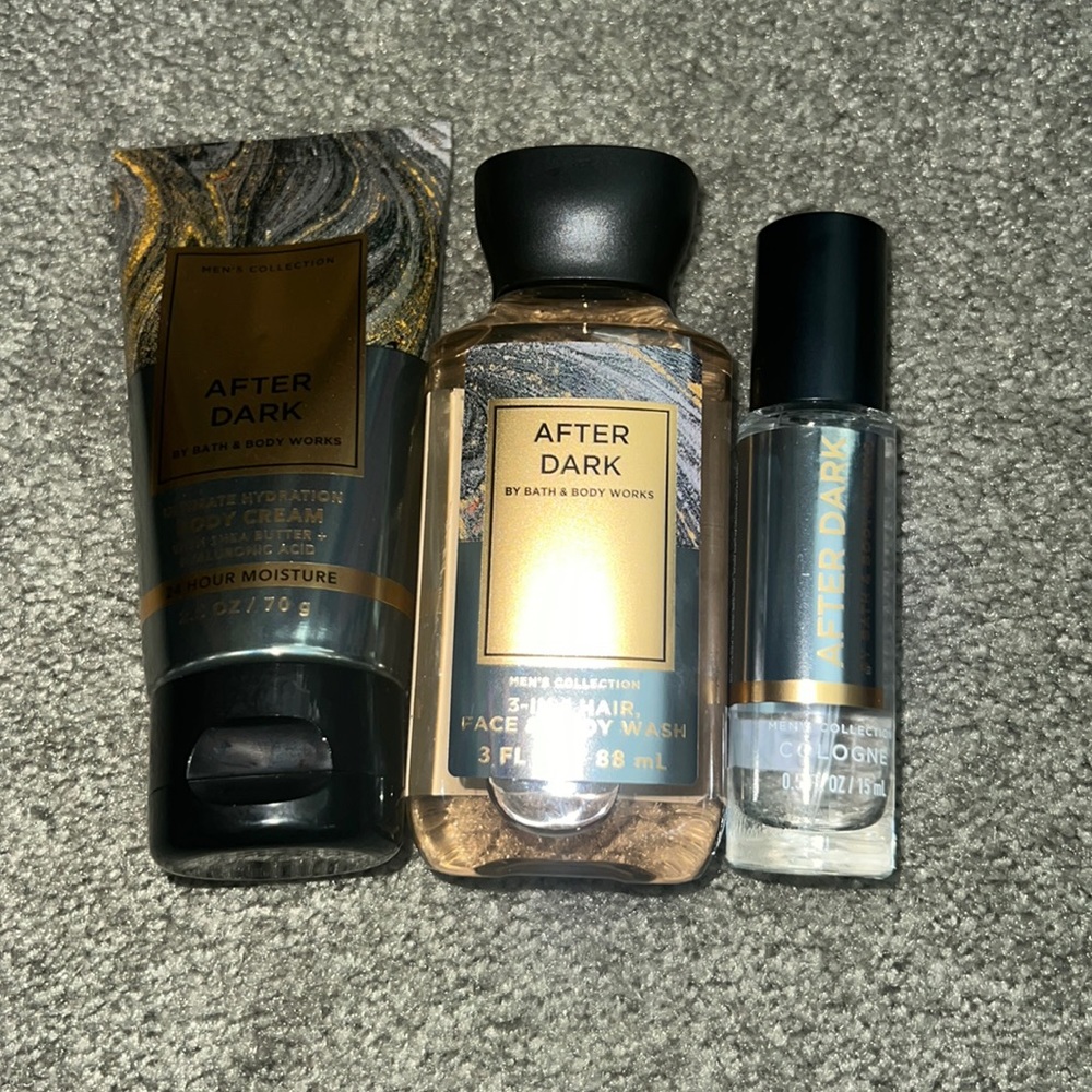 BBW MENS 3pc TRAVEL SIZE set Body Wash/cream/col After Dark